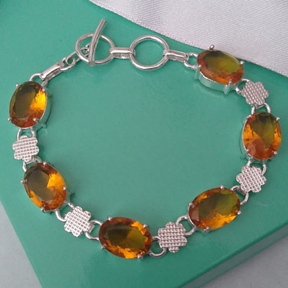 Citrine + Sterling Silver Chain Toggle Bracelet, up to 8" - Picture 3 of 7